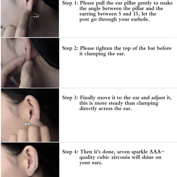 Sterling Silver 7-Star Crystal Ear Cuff Climber Cartilage Earrings - Picture 8 of 14